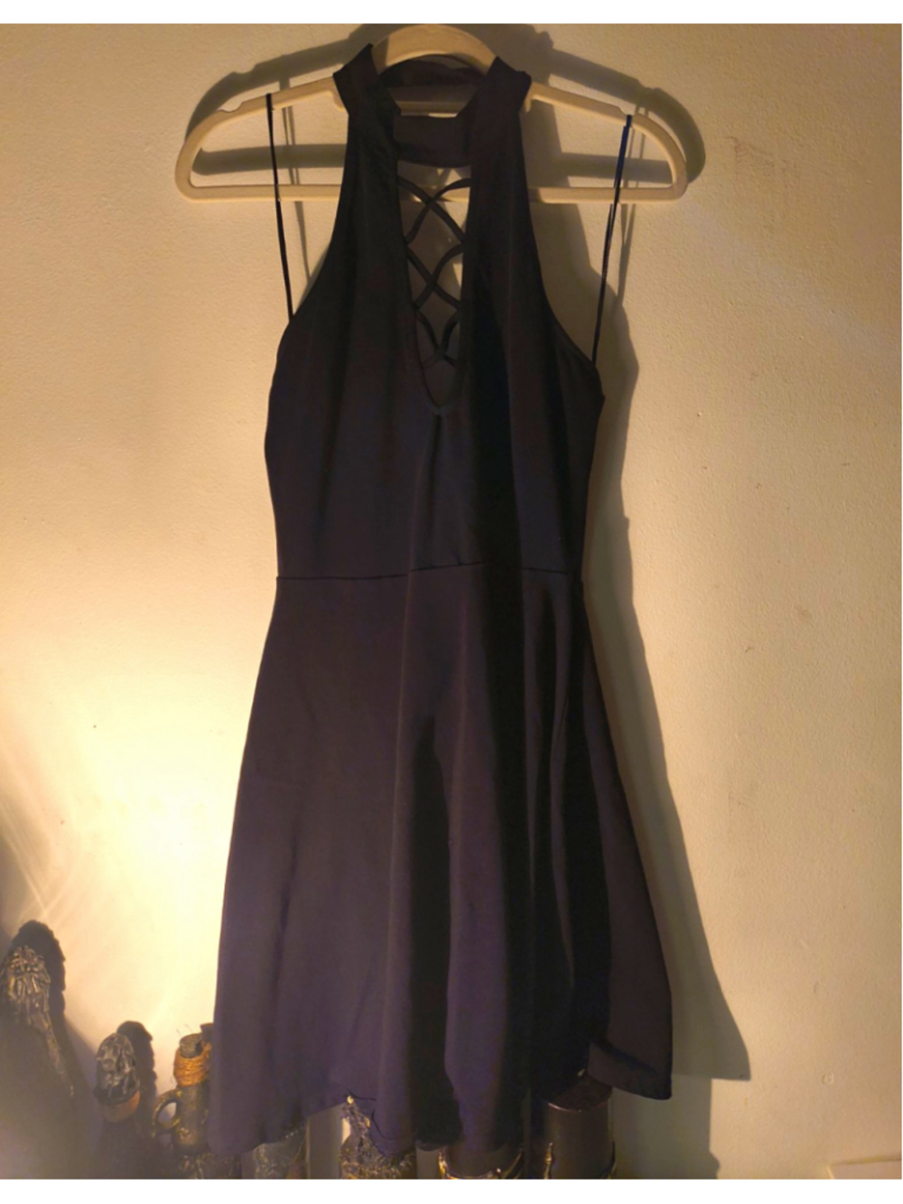 Express Black V-Neck Strappy Sleeveless Short A-Line Stretch Dress S